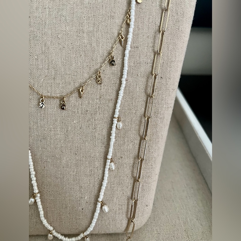 Stella & Dot Modern Bohemian pearl and Bead Triple Layered necklace